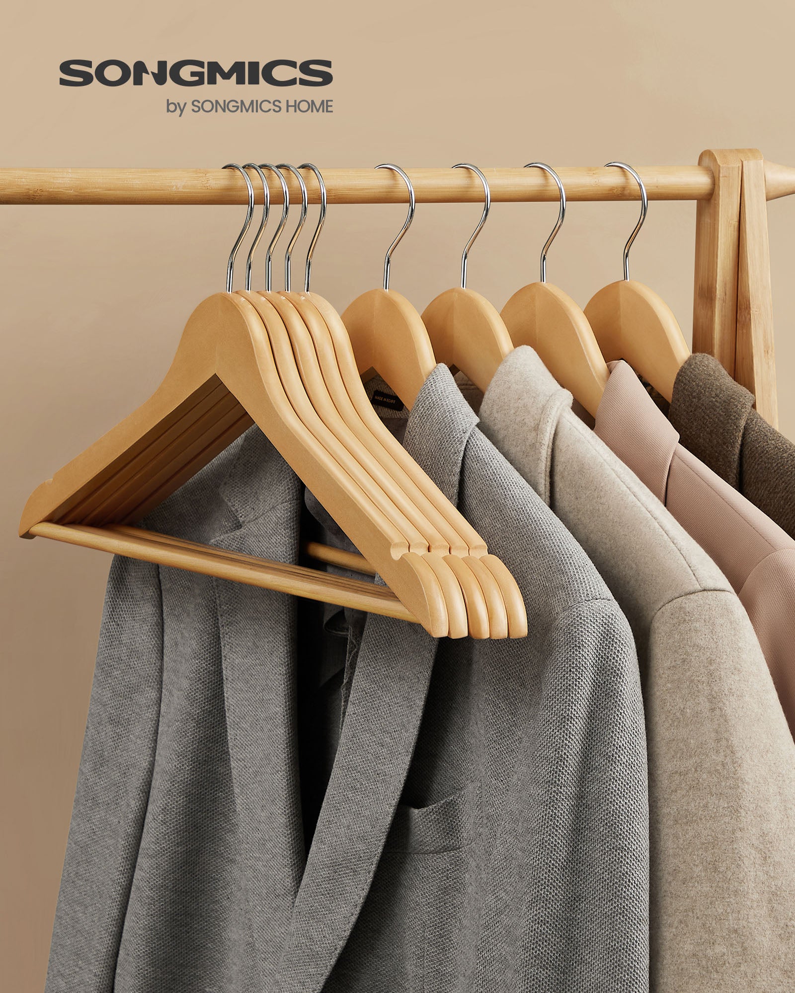 20-Pack Wood Coat Hangers with Shoulder Notches - Natural, Silver