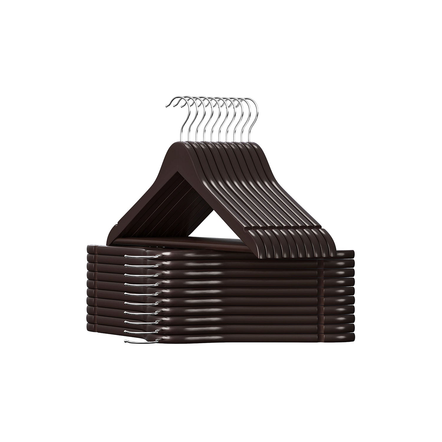 20-Pack Wood Coat Hangers with Shoulder Notches - Brown, Silver