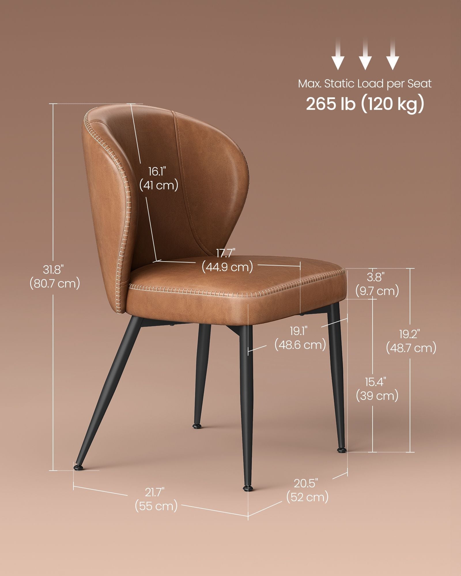 EKHO Collection Dining Chairs – Upholstered Set of 2 – Padded Seat – Metal Legs