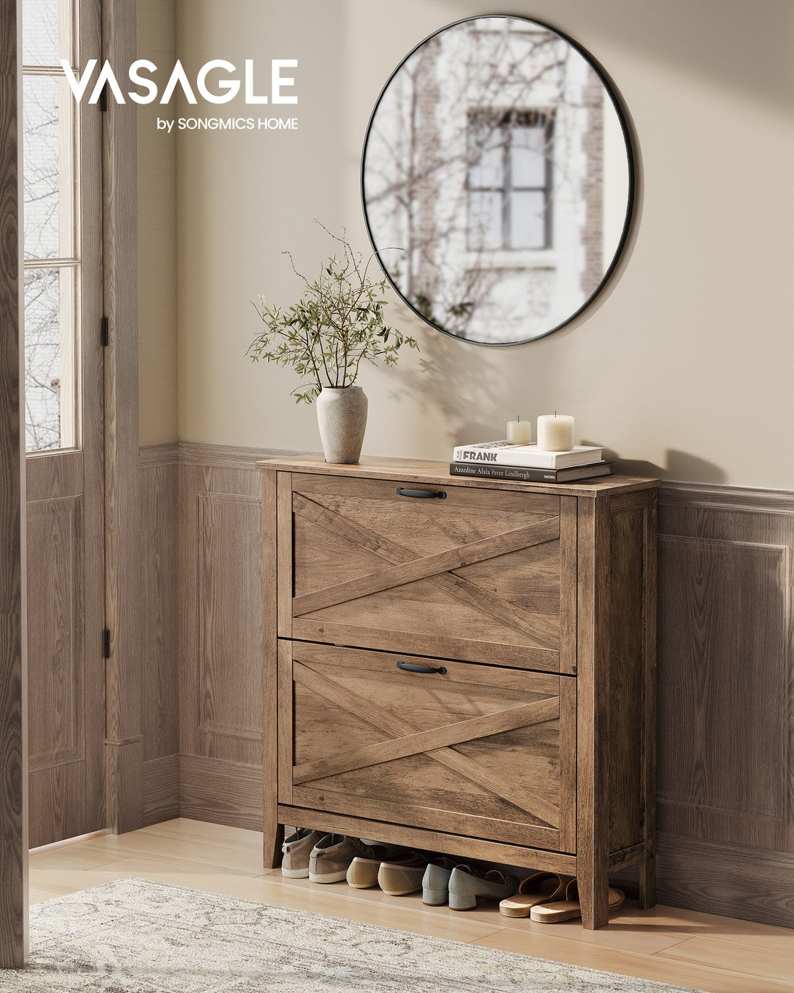LIRY Collection - Shoe Storage Cabinet Organizer with 2 Flip Drawers Fits 12 to 16 Pairs