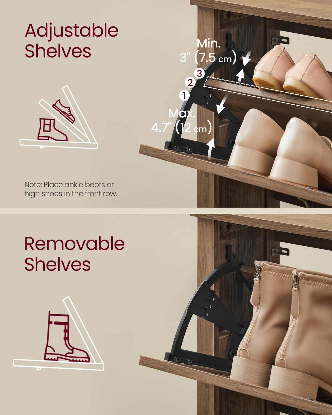 LIRY Collection - Shoe Storage Cabinet Organizer with 2 Flip Drawers Fits 12 to 16 Pairs