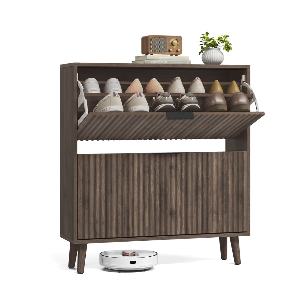 Slim Shoe Cabinet - Walnut Brown