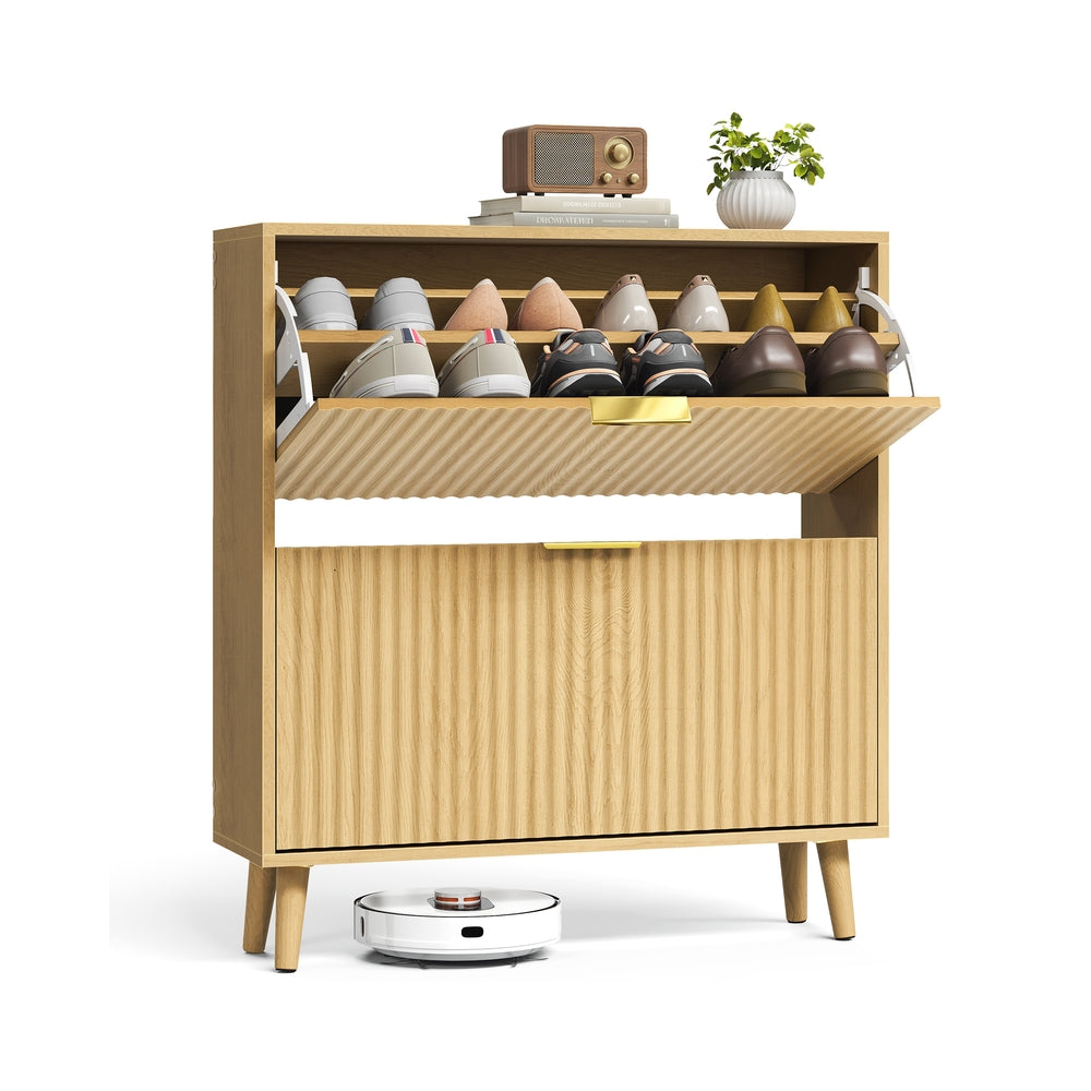 Slim Shoe Cabinet - Oak Beige