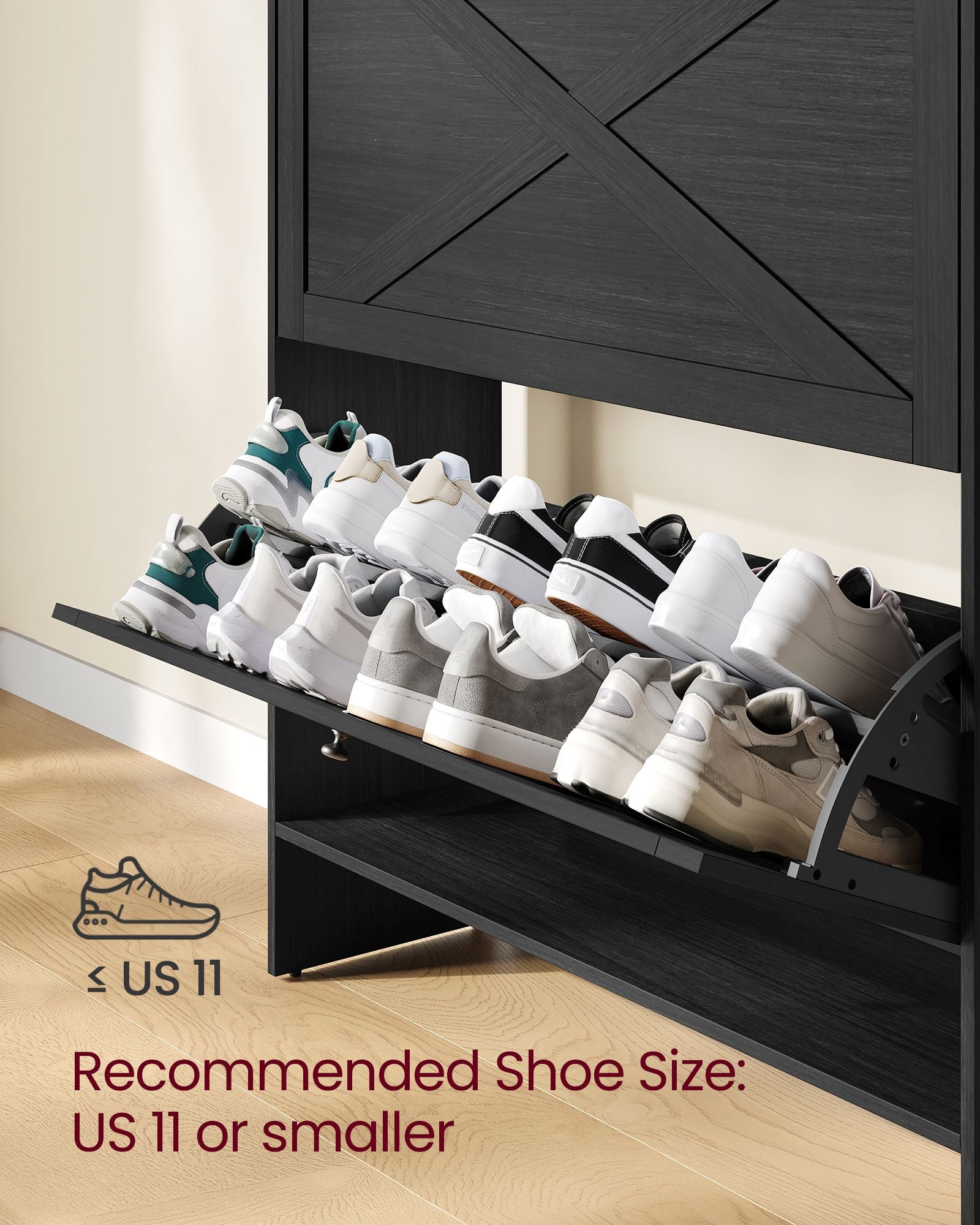 Shoe Storage Cabinet Organizer with 2 Flip Drawers - Black