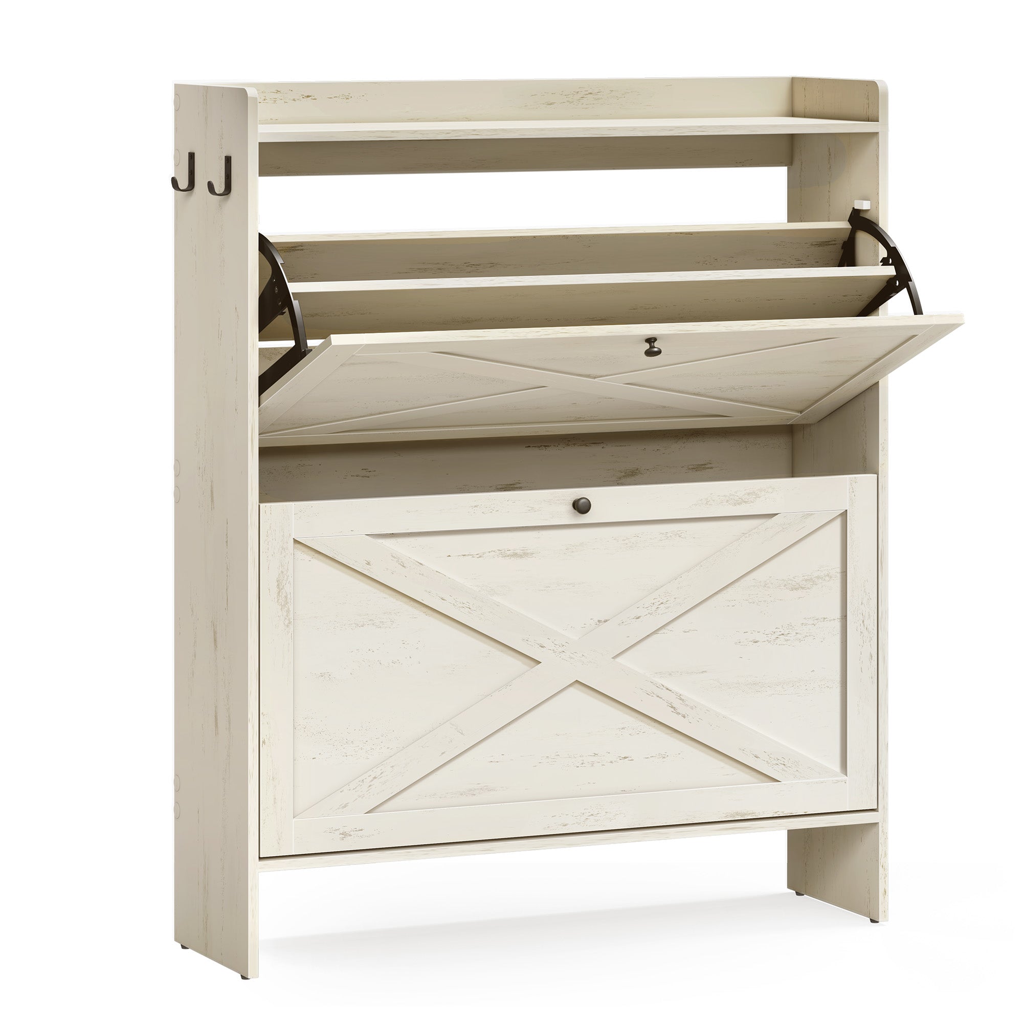 Shoe Storage Cabinet Organizer with 2 Flip Drawers - White