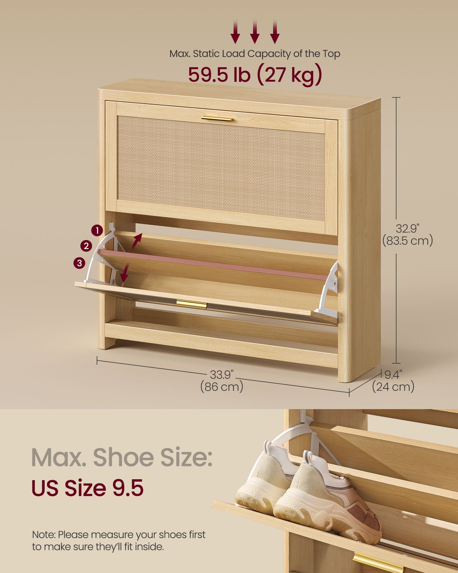 Boho Shoe Storage Cabinet - Oak Beige