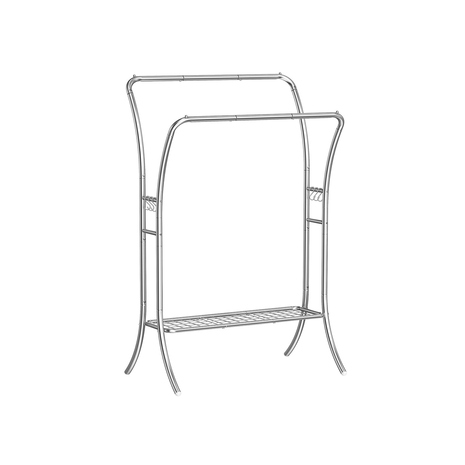 Double Rod Clothes Rack with Shelves - Silver