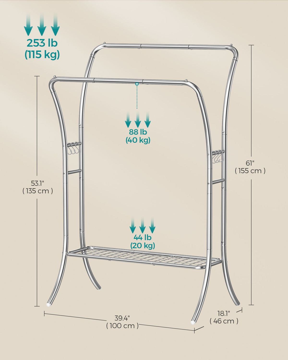 Double Rod Clothes Rack - With Shelves