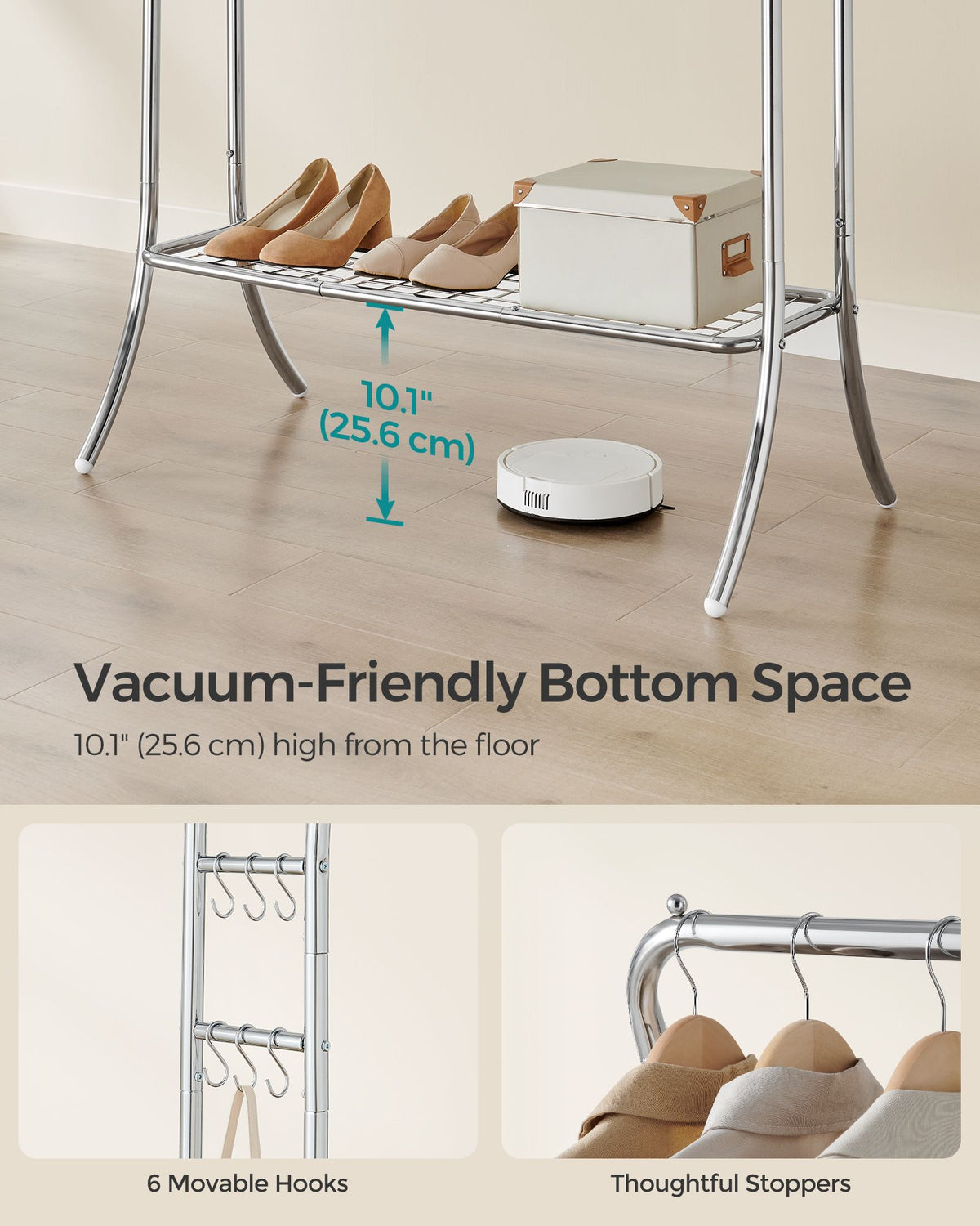 Double Rod Clothes Rack - With Shelves