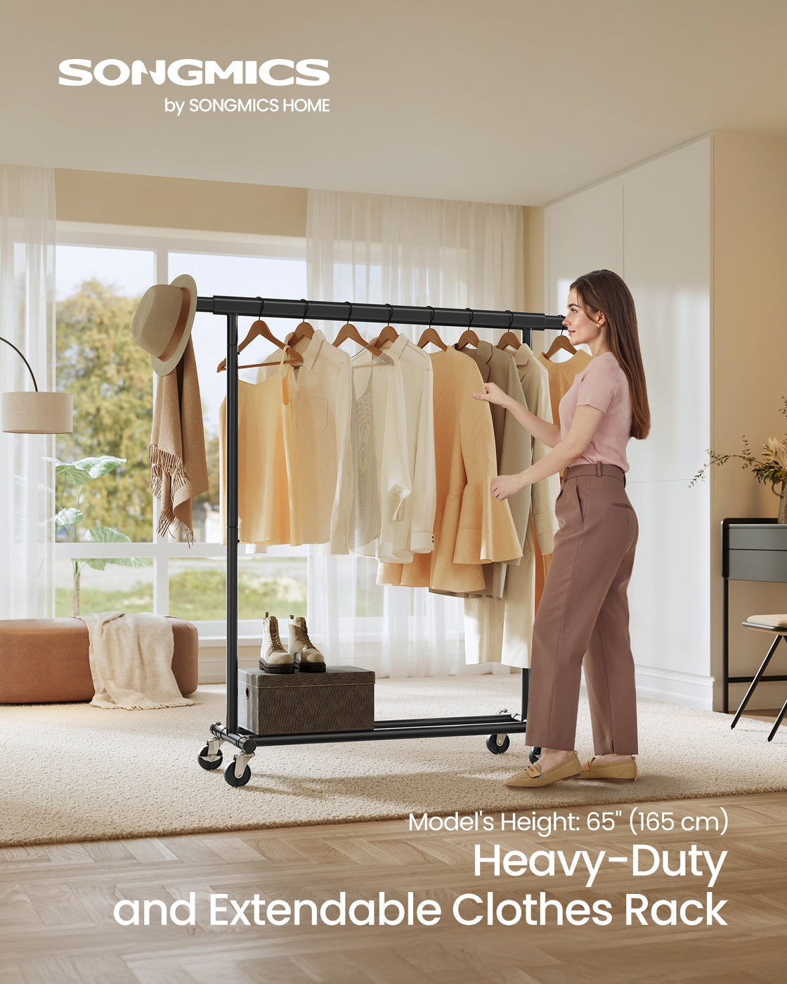Clothes Rack with Extendable Hanging Rail - Black