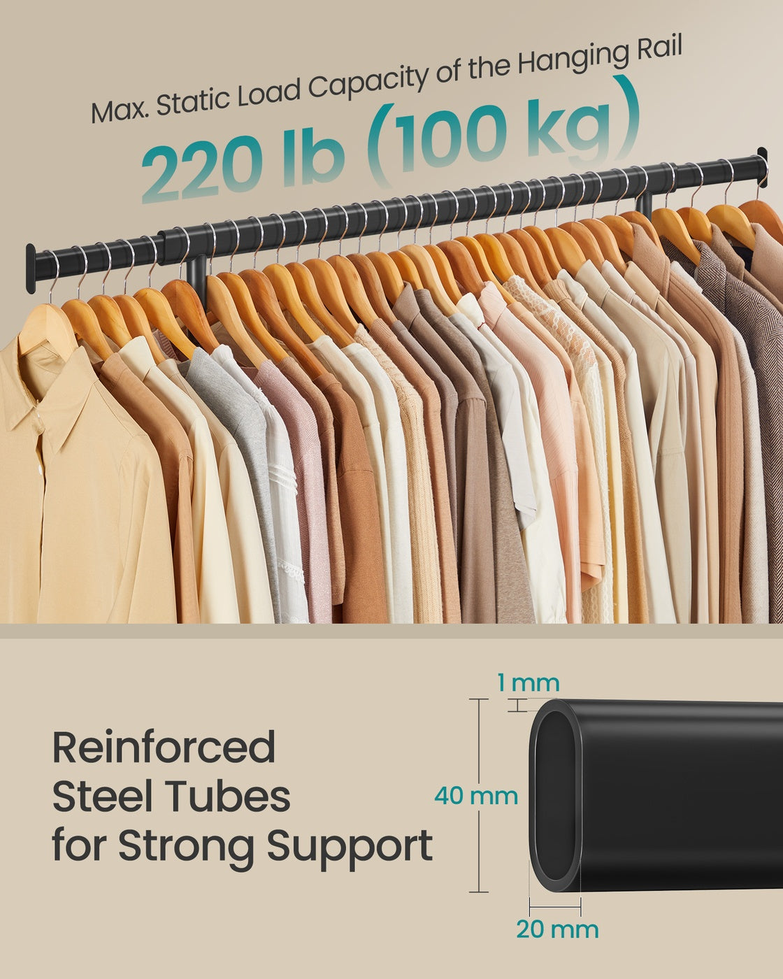 Clothes Rack with Extendable Hanging Rail - Black