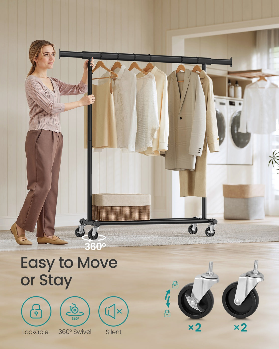Clothes Rack with Extendable Hanging Rail - Black