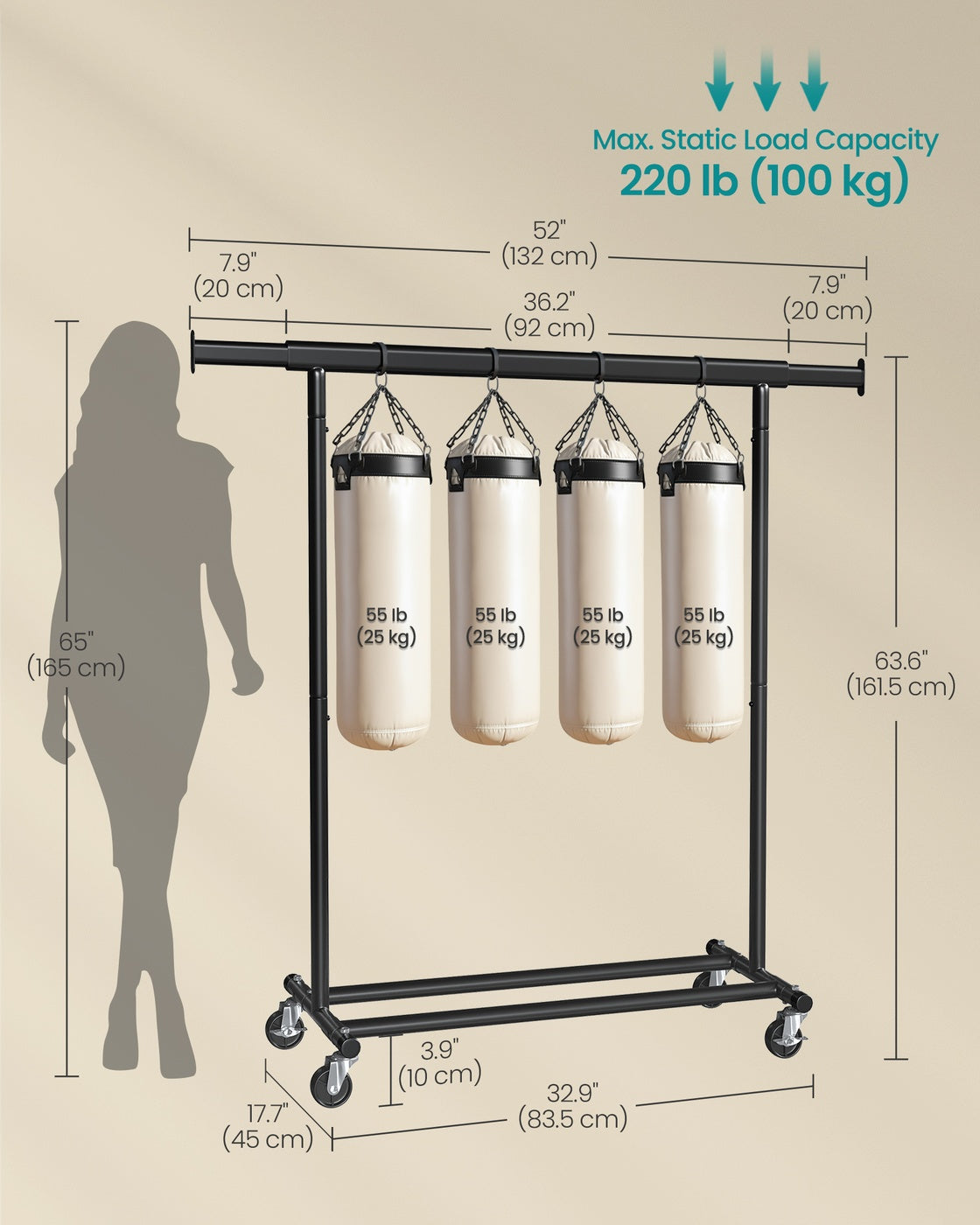 Clothes Rack with Extendable Hanging Rail - Black