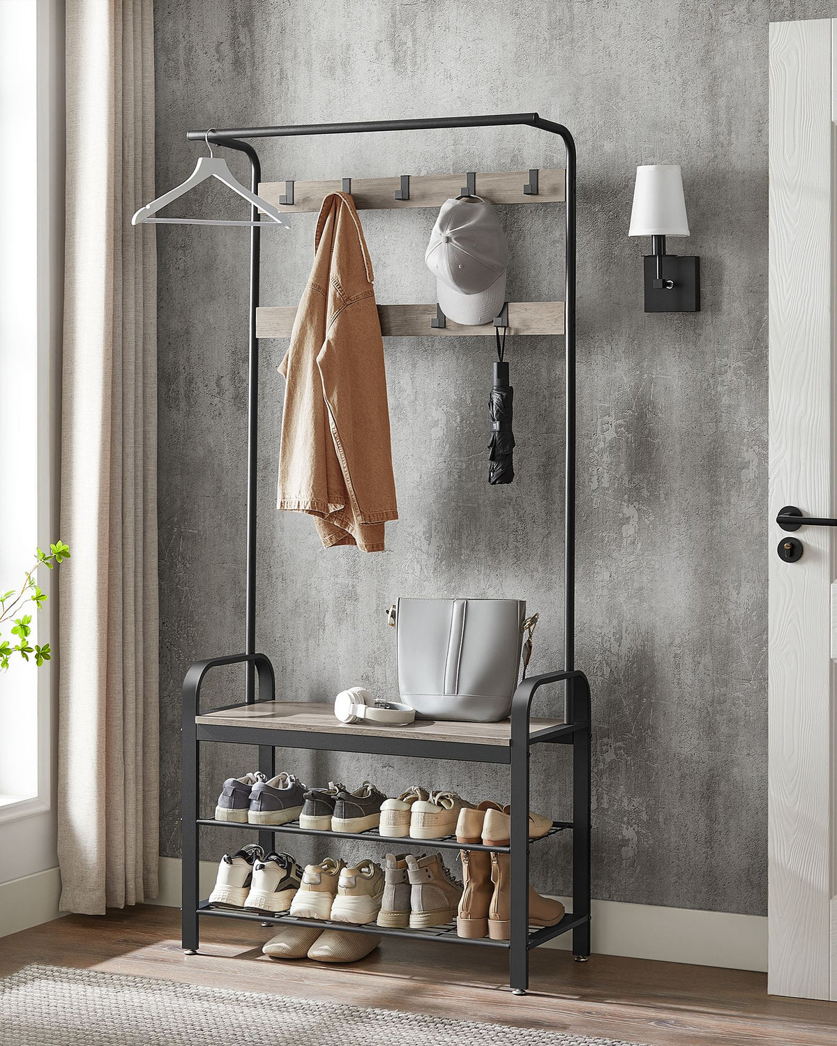 Coat Rack with Shoe Bench - For Entryway - 3-in-1 Design