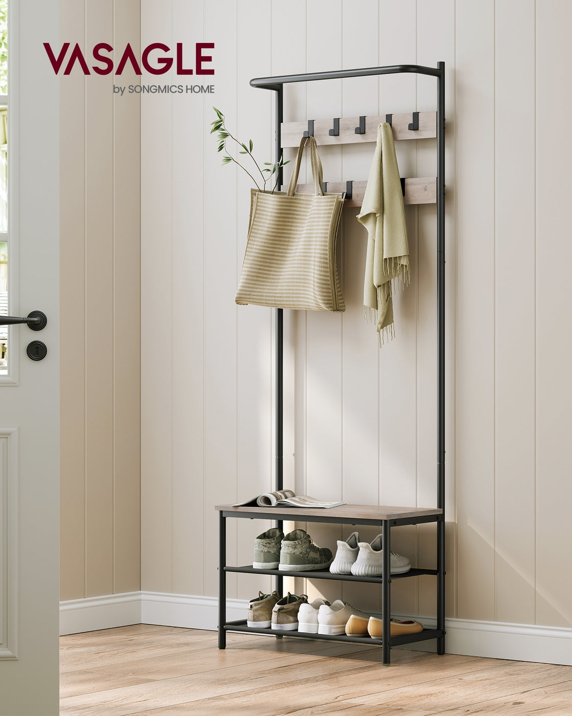 Hall Tree with Bench and Shoe Storage - 71 inch - Coat Rack Bench Combo
