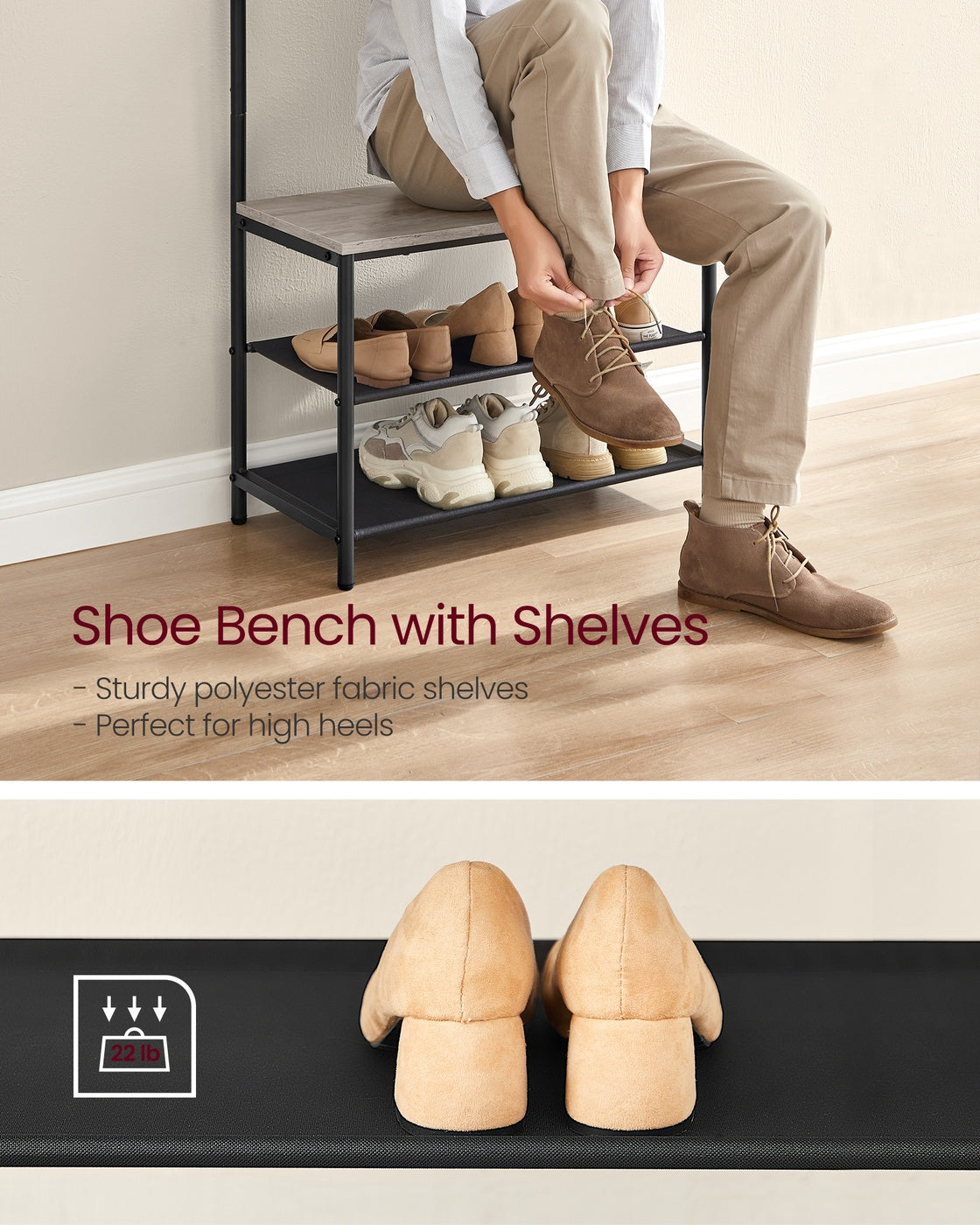 Hall Tree with Bench and Shoe Storage - 71 inch - Coat Rack Bench Combo