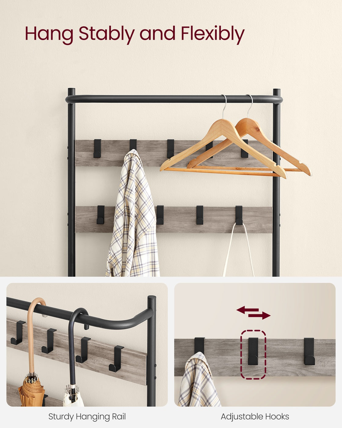 Hall Tree with Bench and Shoe Storage - 71 inch - Coat Rack Bench Combo