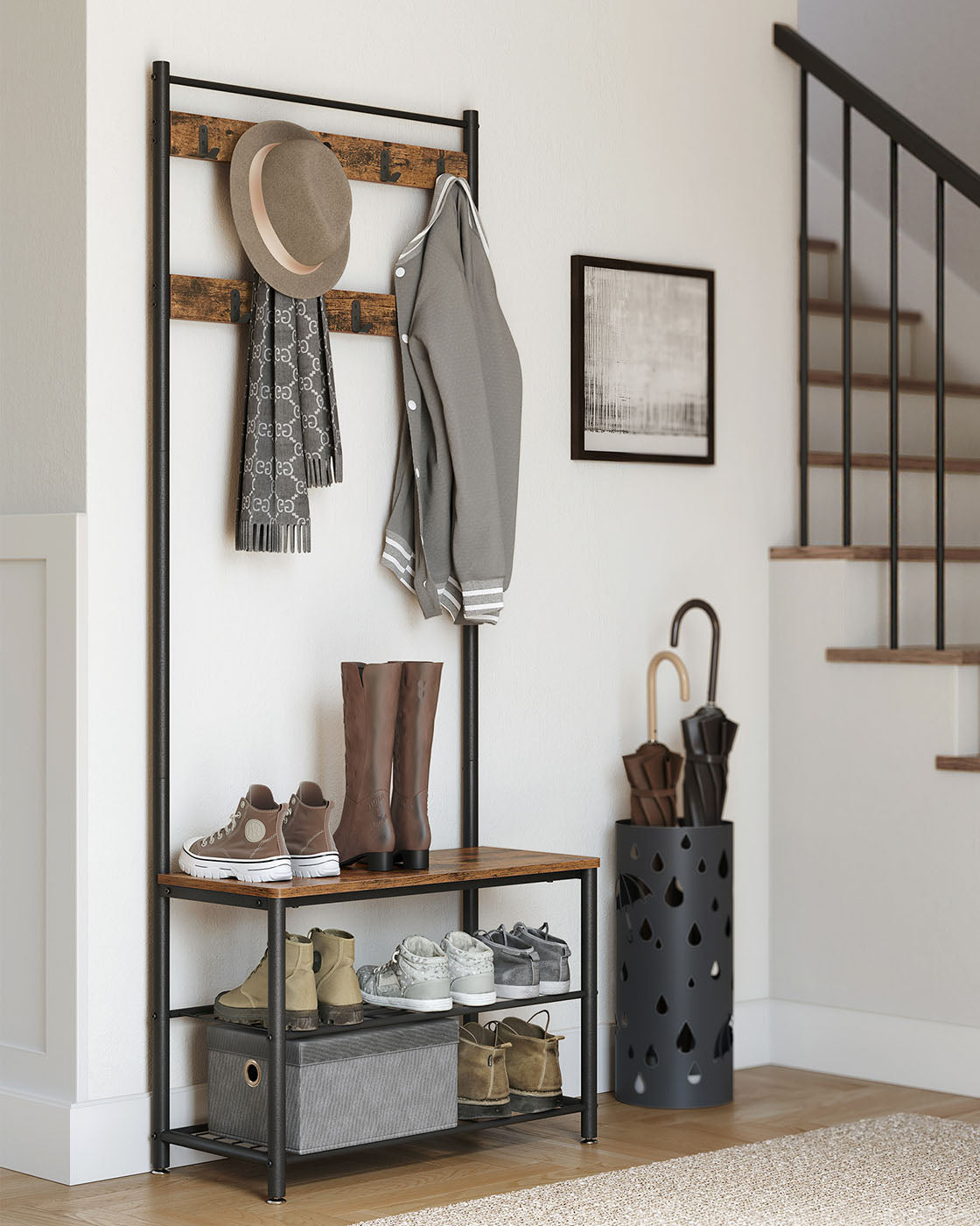 Coat Rack - Hall Tree with Shoe Storage Bench