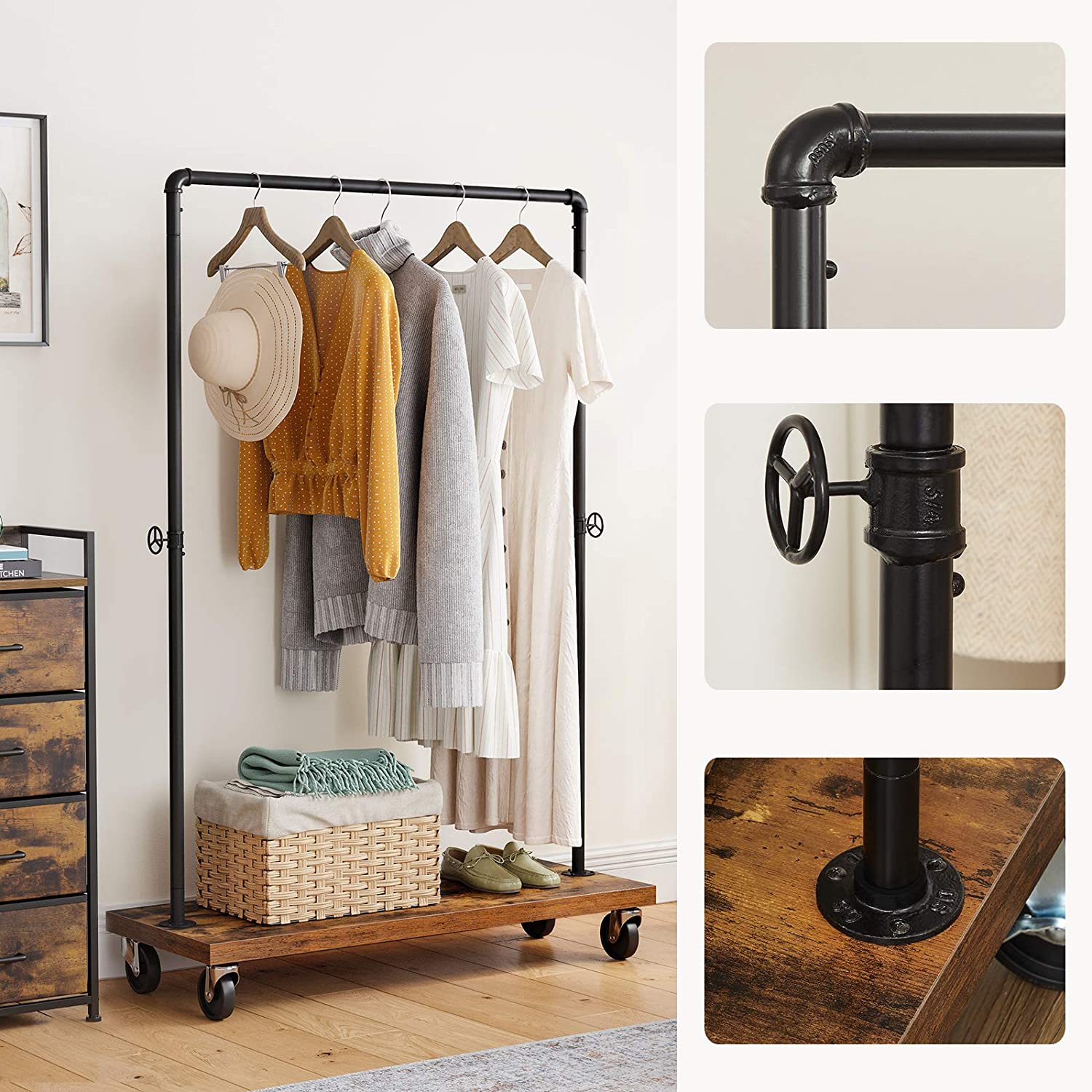 Heavy Duty Rolling Clothing Rack with Shelf