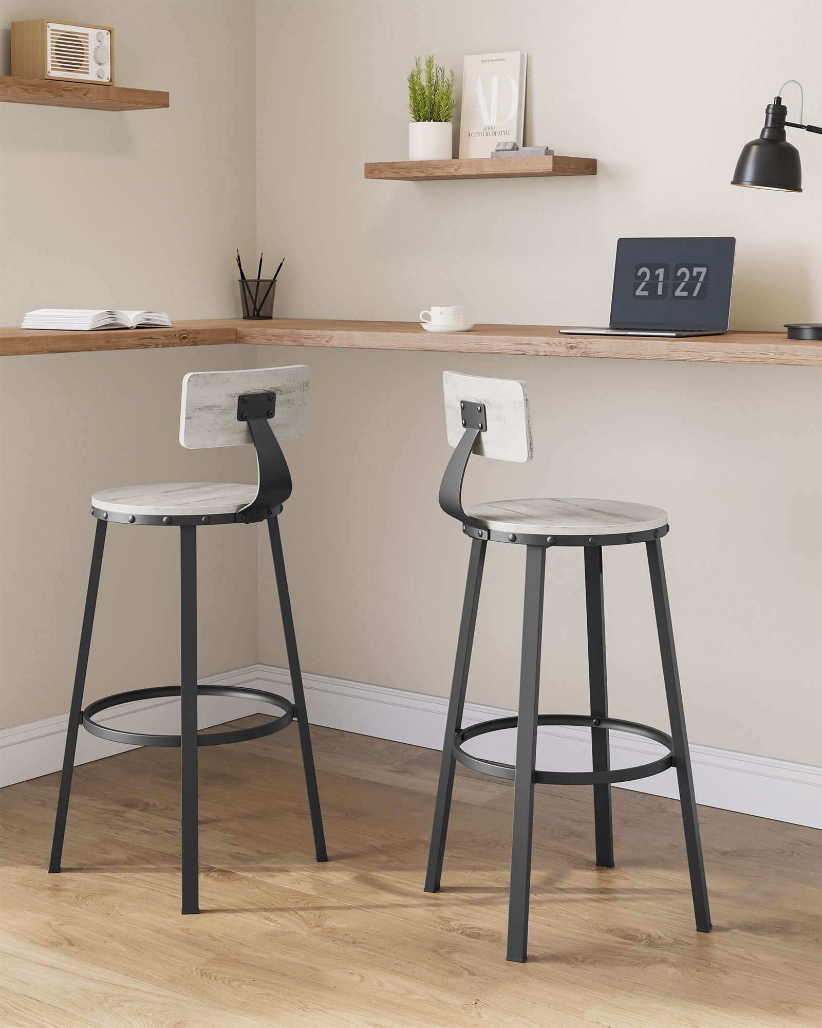 Industrial bar stools – set of 2 – rustic brown – 28.7" seat height