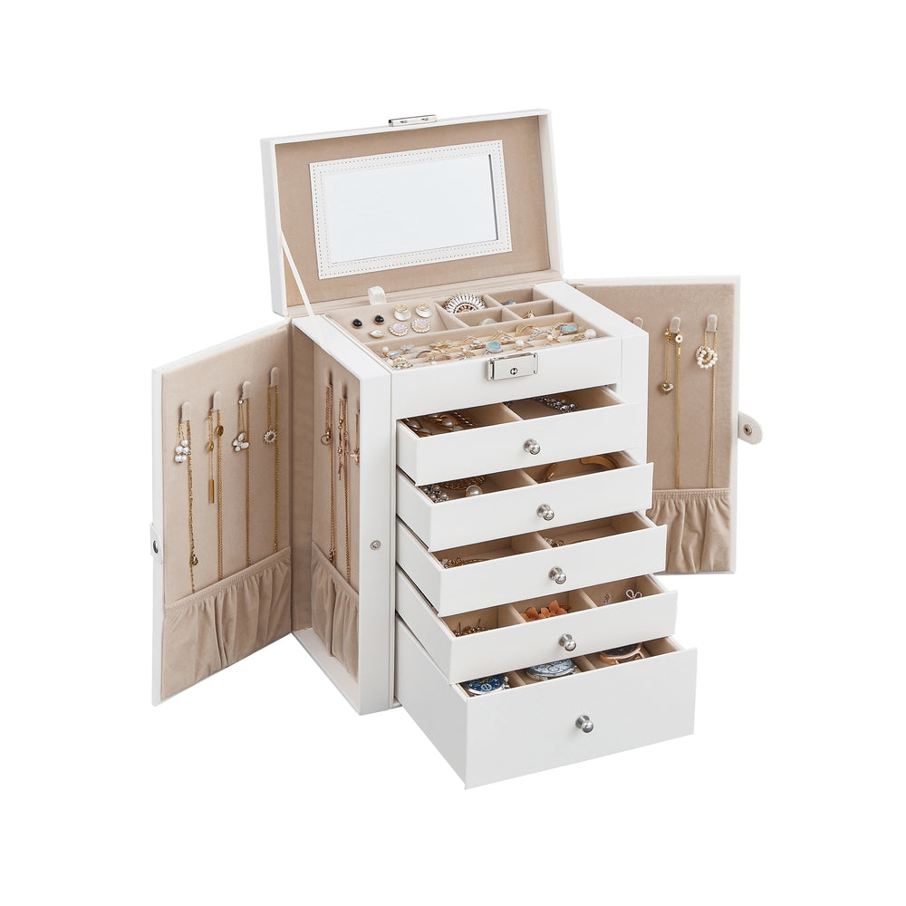 Grey Jewelry Storage Box with 6 Drawers - White