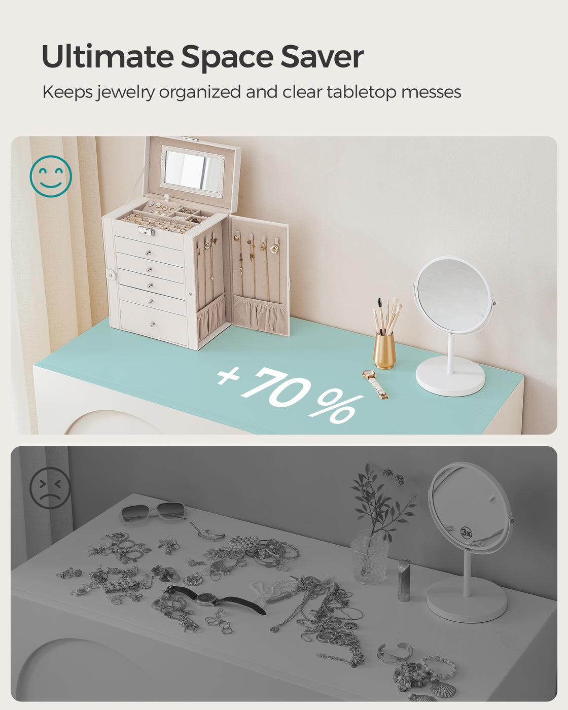 Jewelry Storage Box - 6 Drawers - With Mirror and Lock