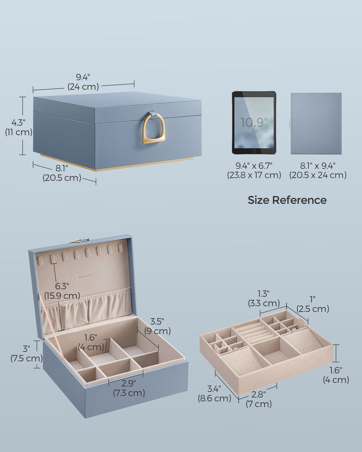Jewelry Box - 2-Layer - Handle - Removable Tray
