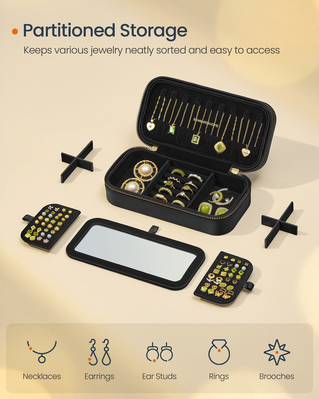 Travel Jewelry Case - With Mirror - PU Leather - Compact