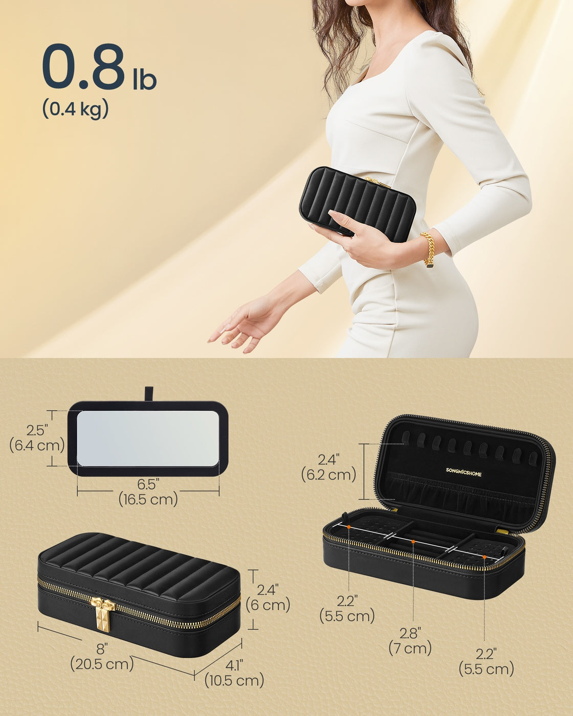 Travel Jewelry Case - With Mirror - PU Leather - Compact