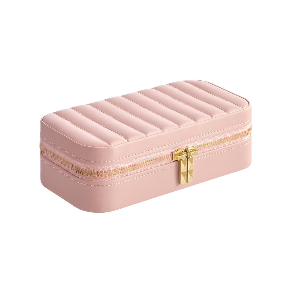Travel Jewelry Case - With Mirror - PU Leather - Compact - Pink