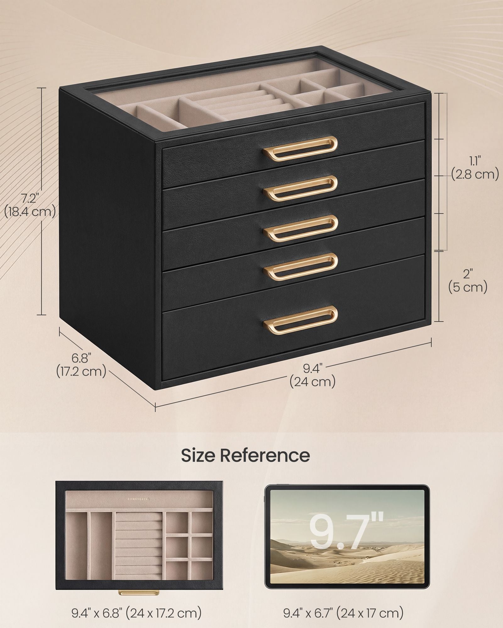 5-Layer Jewelry Box with Glass Window - Warm White