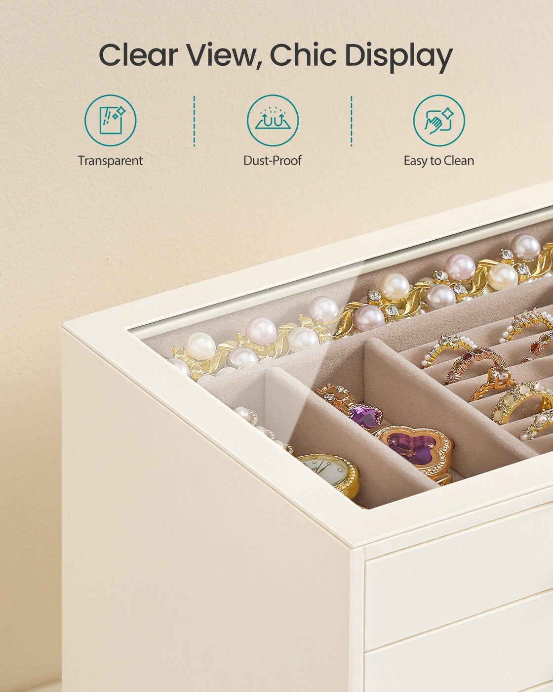 Jewelry Box - 5-Layer - Glass Window - Golden Handles