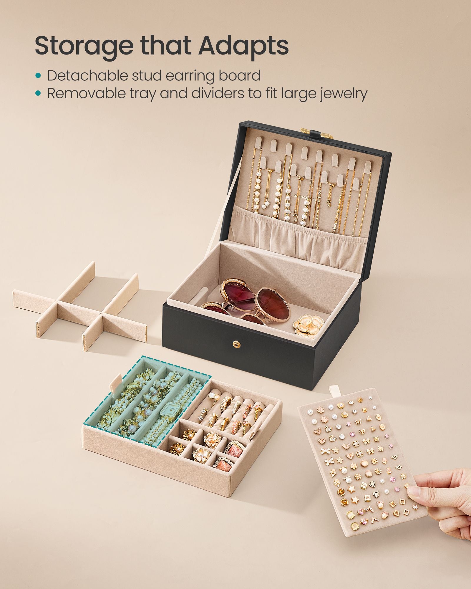 2-Layer Jewelry Box Organizer - Black