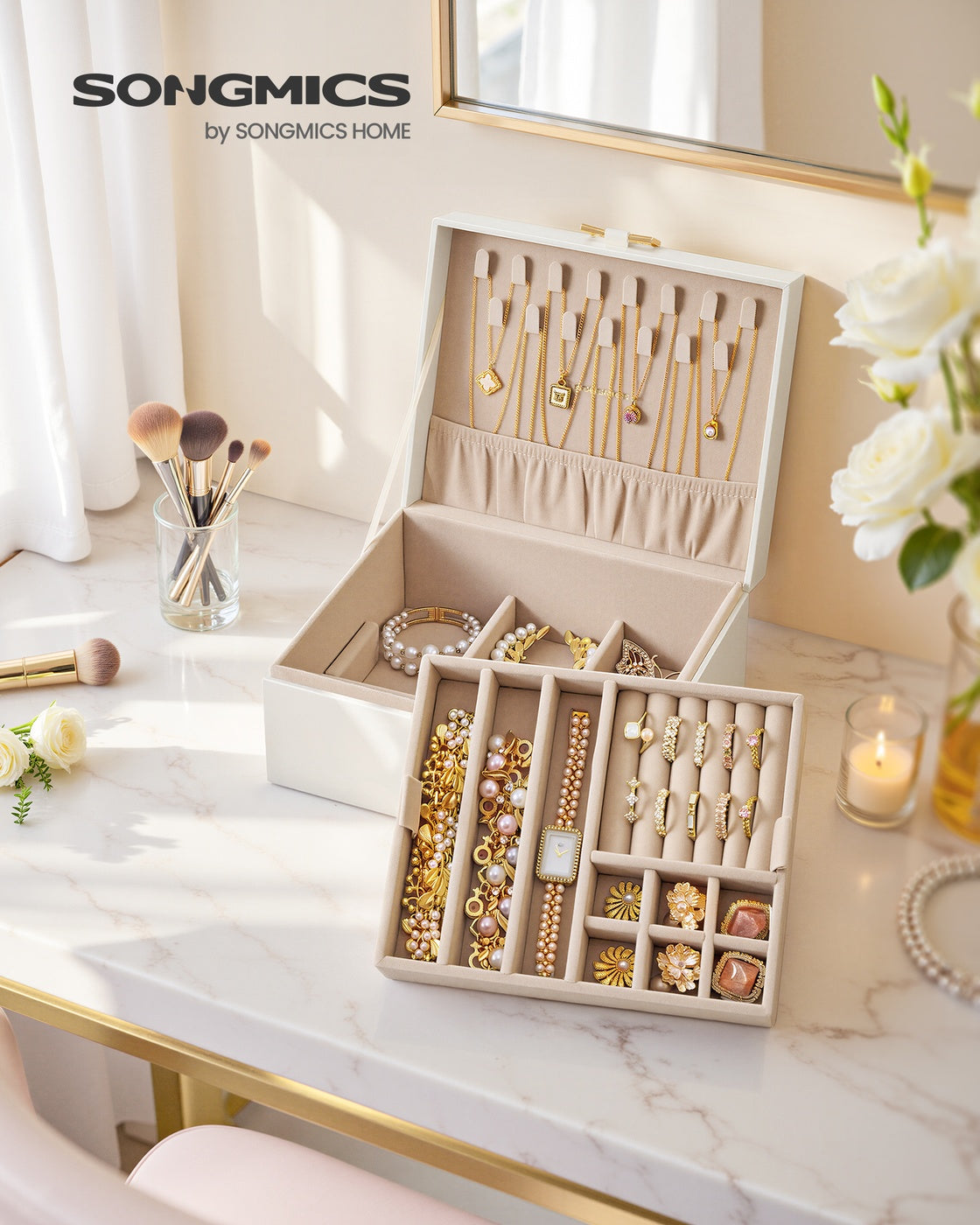 Jewelry Box Organizer - 2-Layer Design - Removable Tray