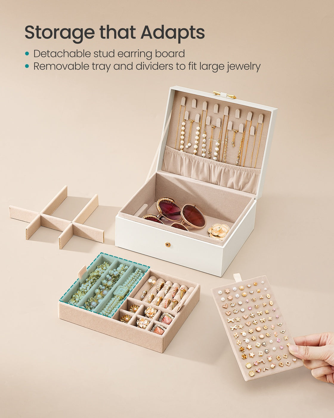 Jewelry Box Organizer - 2-Layer Design - Removable Tray