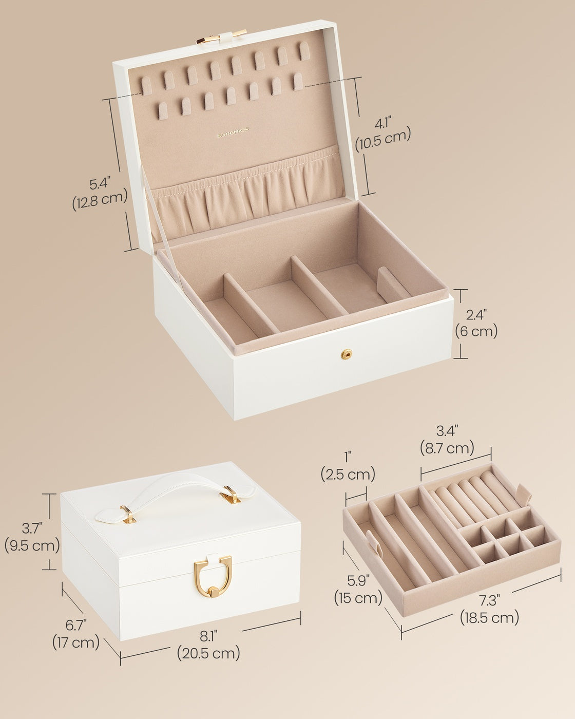 Jewelry Box Organizer - 2-Layer Design - Removable Tray