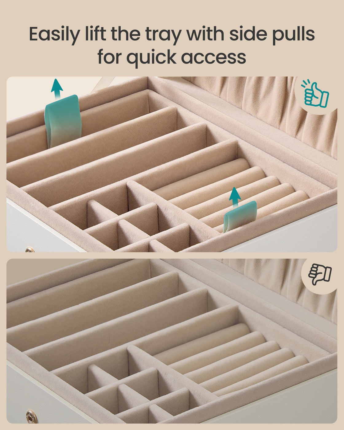 Jewelry Box Organizer - 2-Layer Design - Removable Tray