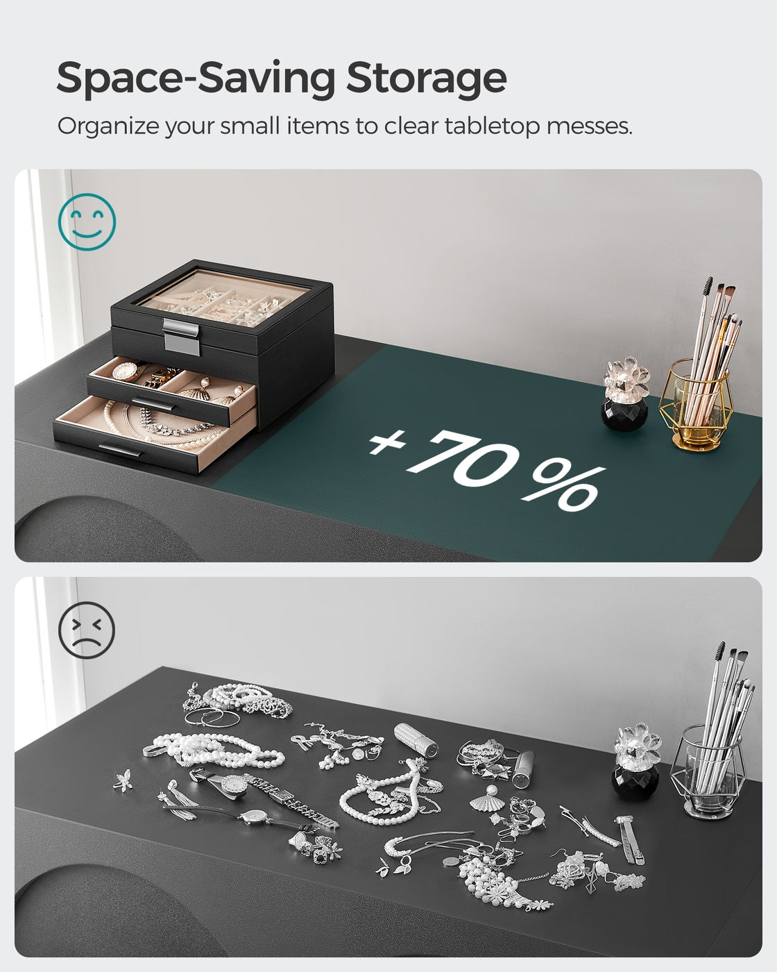 3-Layer Jewelry Box - Glass Lid - 2 Drawers - Velvet-Lined