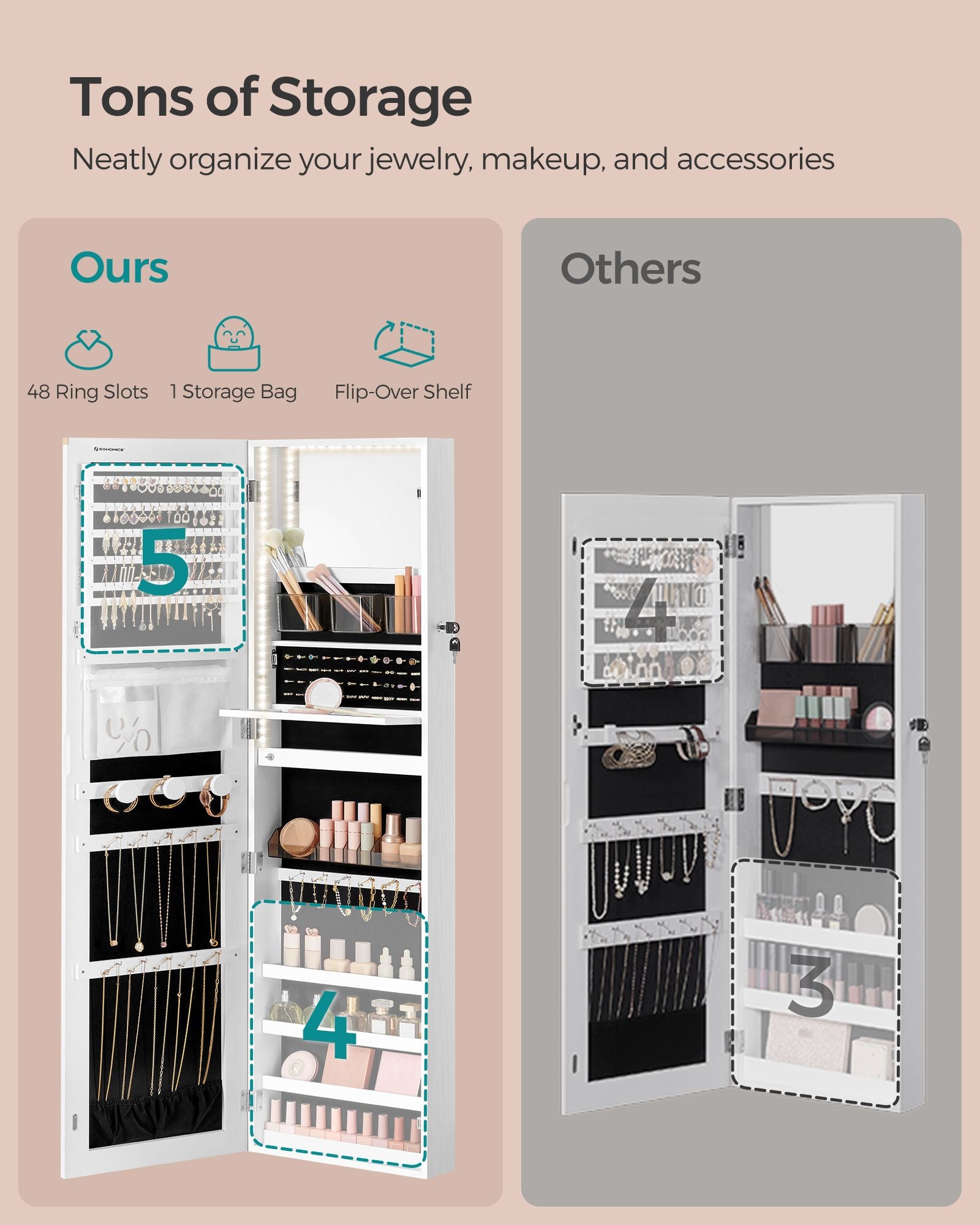 55 Inches Tall Spacious Jewelry Cabinet