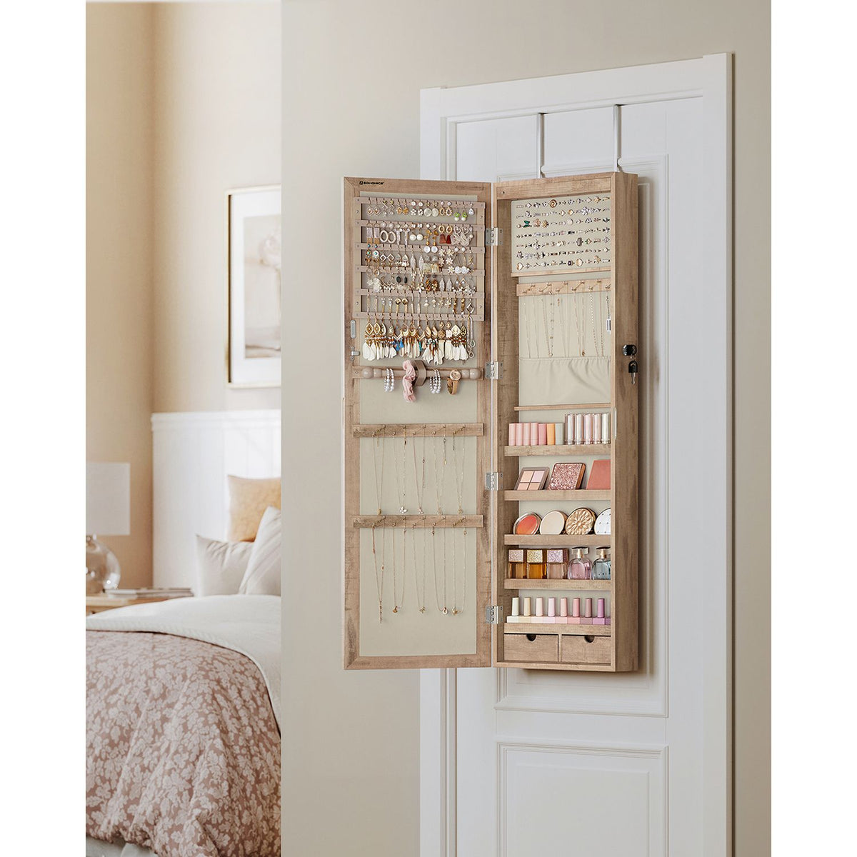 Jewelry Armoire - Lockable - Wall or Door Mounted - With Mirror