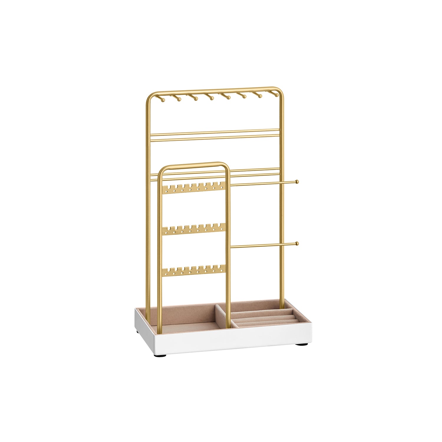 Jewelry Holder - Metal Frame With Velvet Tray - Standing Organizer - Gold