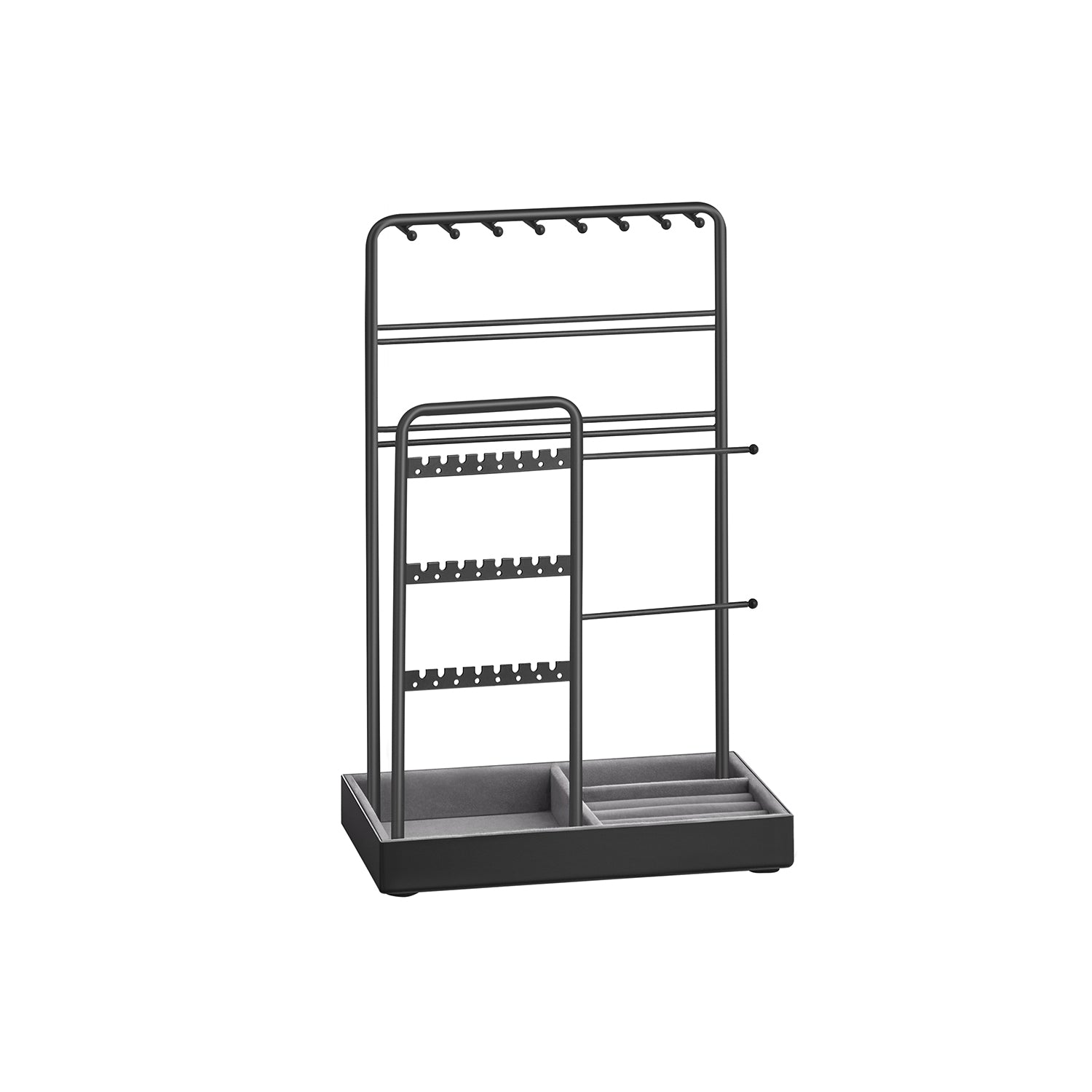 Jewelry Holder - Metal Frame With Velvet Tray - Standing Organizer - Black