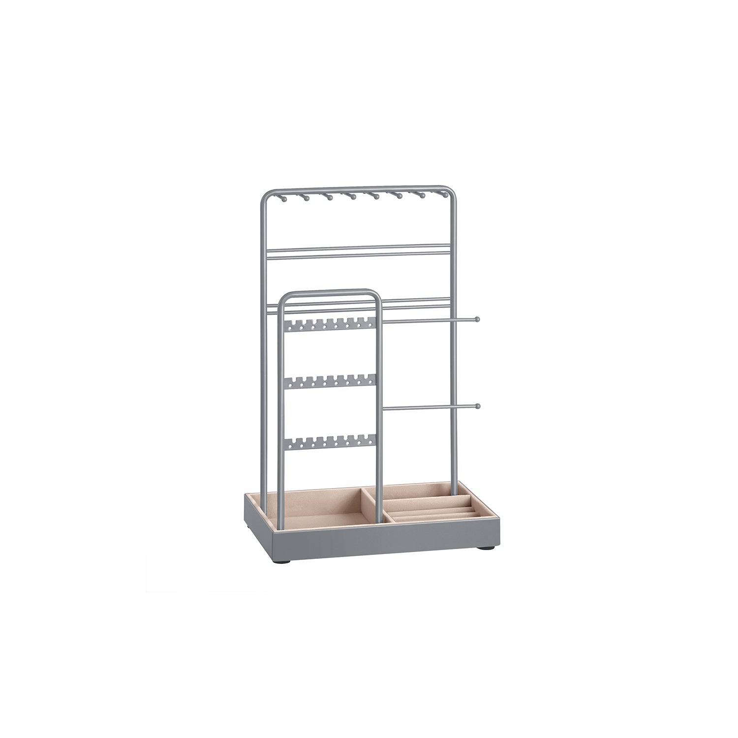 Jewelry Holder - Metal Frame With Velvet Tray - Standing Organizer - Gray