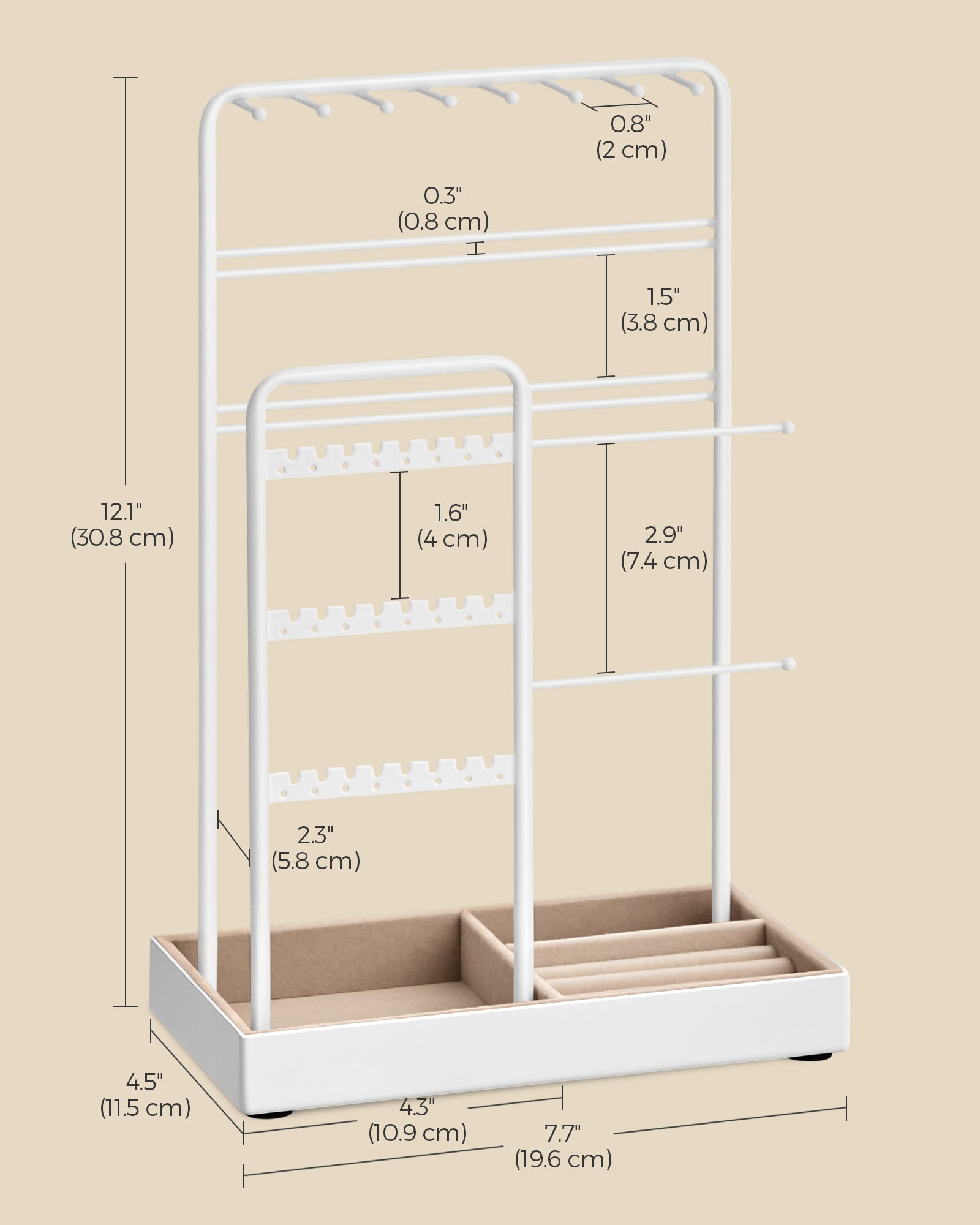 Jewelry Holder - Metal Frame With Velvet Tray - Standing Organizer