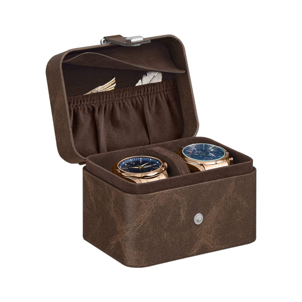 2 Watch Travel Case Pillow with Hidden Storage 4 x 4.7 x 3.3 Inches Dove Gray Lining - Brown Surface, Brown Lining