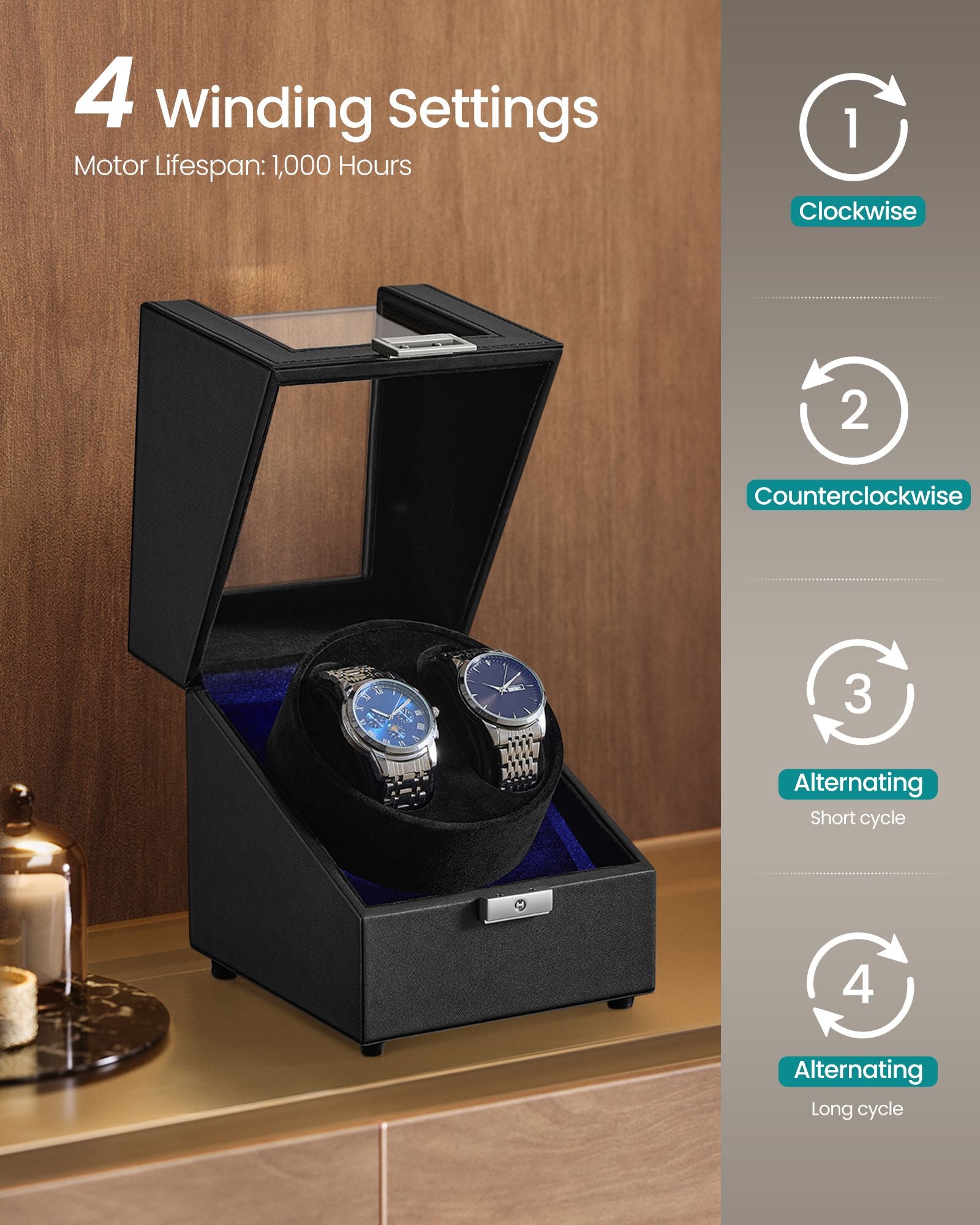 Automatic Double Watch Winder Box with Quiet Motor