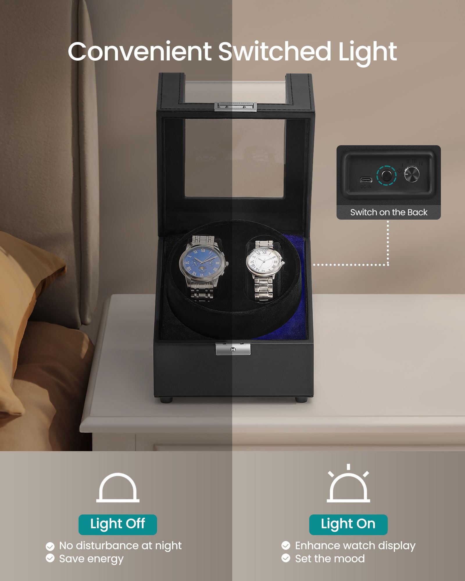 Automatic Double Watch Winder Box with Quiet Motor