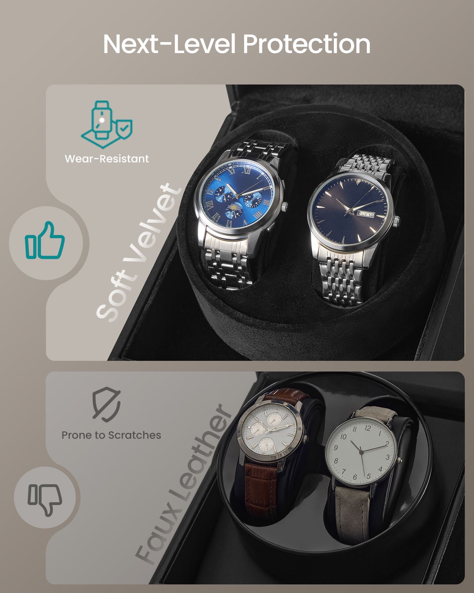 Automatic Double Watch Winder Box with Quiet Motor