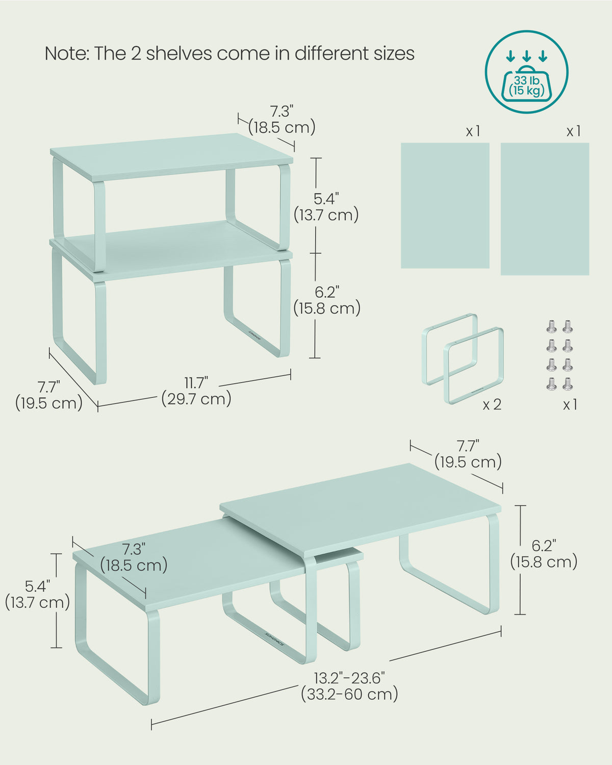 Cabinet Organizer Shelf - Set of 2 - Moonlight Green