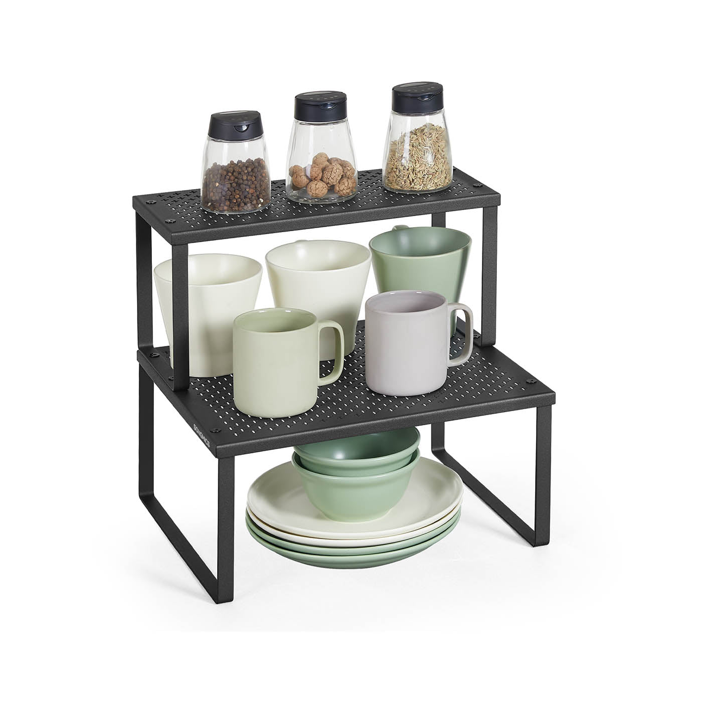 Set of 2 Stackable and Expandable Spice Racks - Black